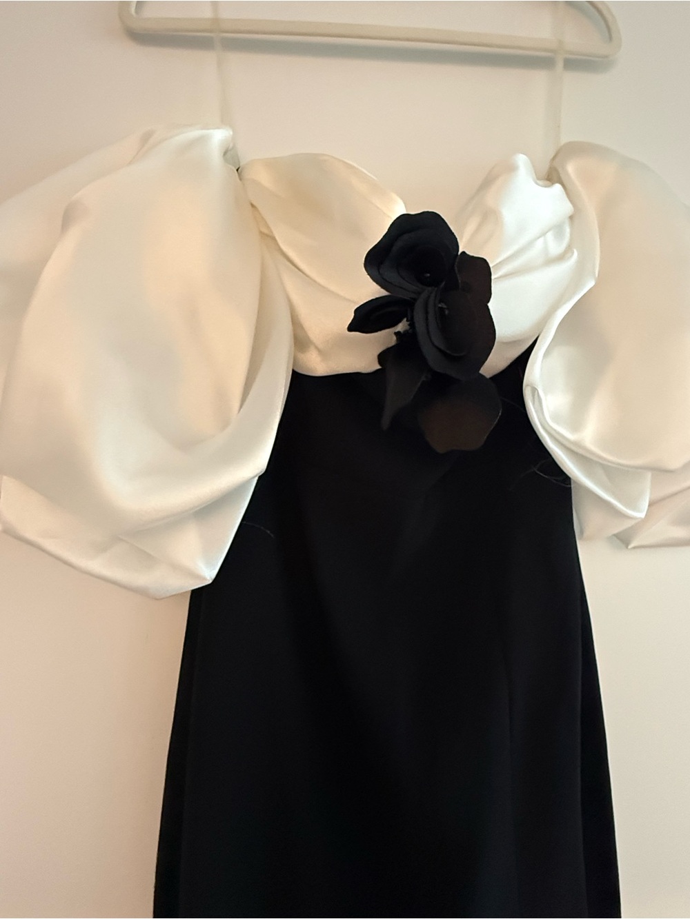 Black and White Off-Shoulder Floral Accent Dress